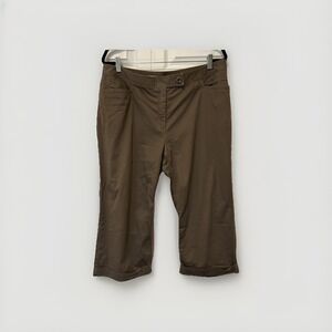 Vtg J.‎ Jill Womens  Crop Pants  Cuffed Brown Cotton Stretch Size 16  Pockets